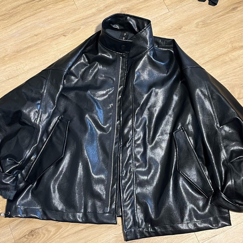 LEWKIN Oversized zip up faux leather jacket